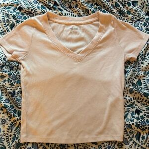 Hollister Women's Light Pink V-Neck Tee